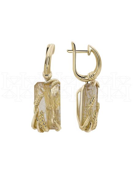 Серьги из желтого золота с кварцем