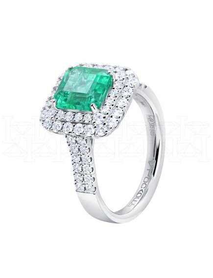 Кольцо из белого золота с изумрудом и бриллиантами