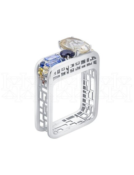 Кольцо квадратное из белого золота с цитрином