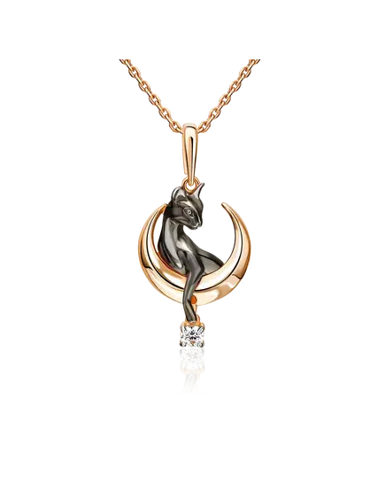 Подвеска "Лунная кошка" из красного золота с фианитом