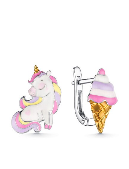 Серьги детские из серебра с эмалью и золочением