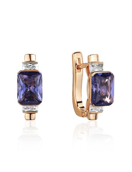 Серьги из красного золота 585 пробы с аметистами и фианитами