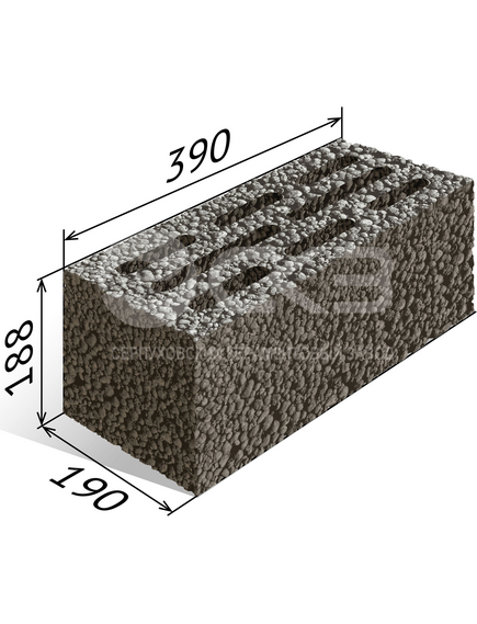 Блок керамзитобетонный стеновой пустотелый усиленный шестищелевой СКЦ 190