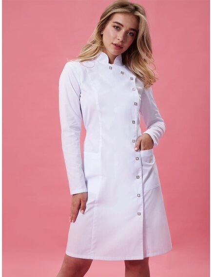 Женский медицинский халат "Алина" на кнопках белый