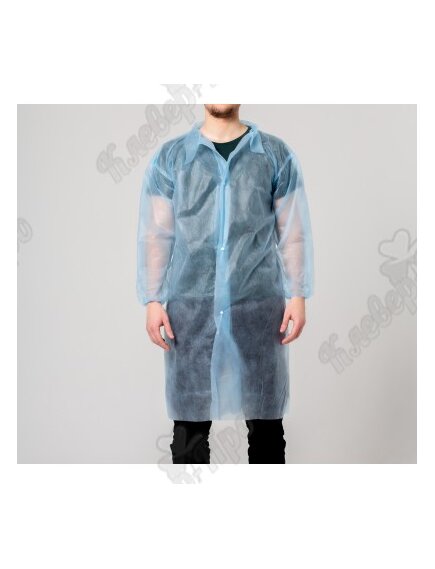 Халат процедурный на кнопке, рукав на резинке голубой