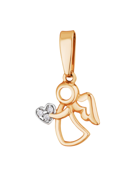Подвеска золотая "Ангел с сердцем" с фианитами