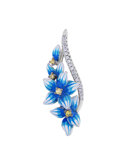 Подвеска серебряная "Цветы" с эмалью и фианитами