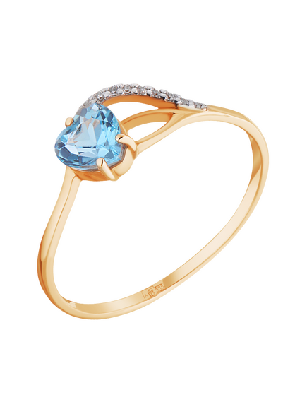 Кольцо золотое "Сердце" с бриллиантами и топазом