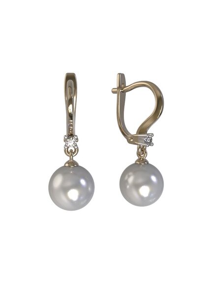 Золотые серьги с культивированным жемчугом и фианитами