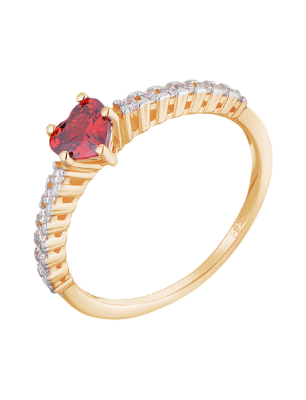 Кольцо золотое с гранатом и фианитами