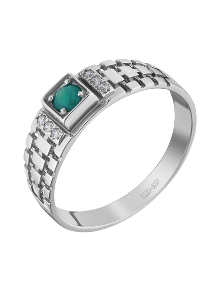 Печатка серебряная с хризопразом и фианитами