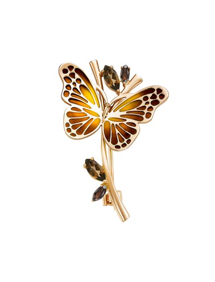 Брошь из красного золота с раухтопазами