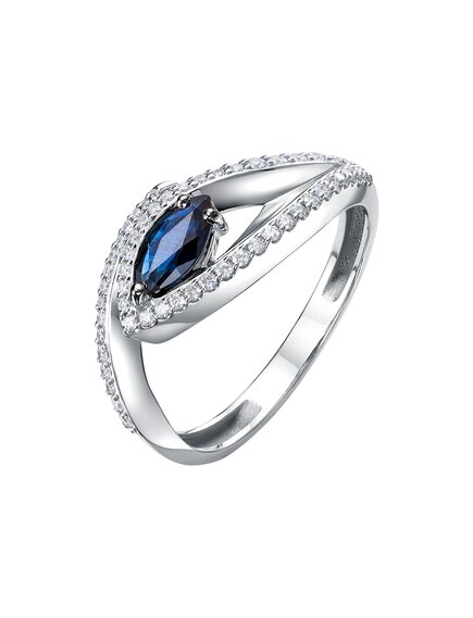 Кольцо из белого золота с сапфиром и бриллиантами