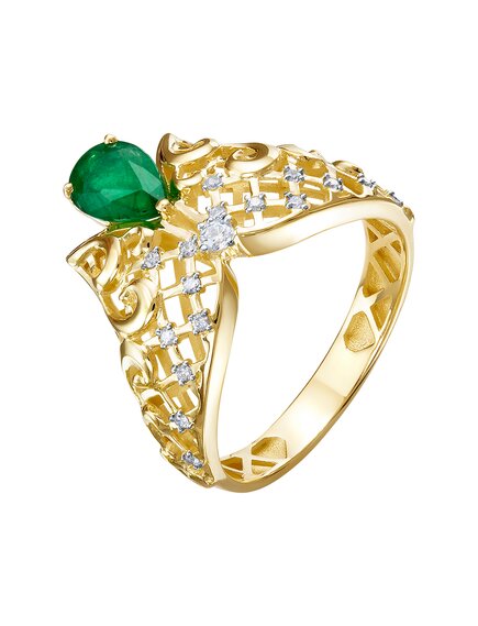 Кольцо из жёлтого золота с бриллиантами и изумрудом