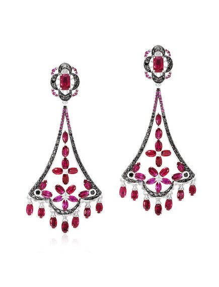 "Фламенко" серьги с рубинами и черными бриллиантами