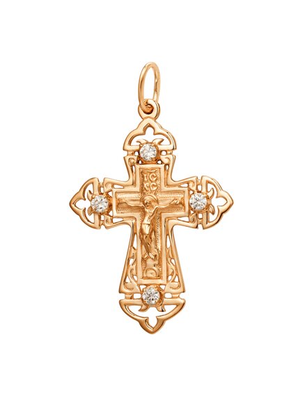 Крест из красного золота с фианитами