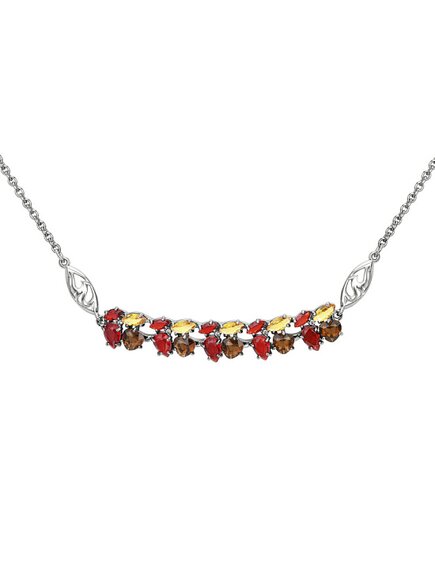 Колье с раухтопазом, гранатом, цитрином и фианитами