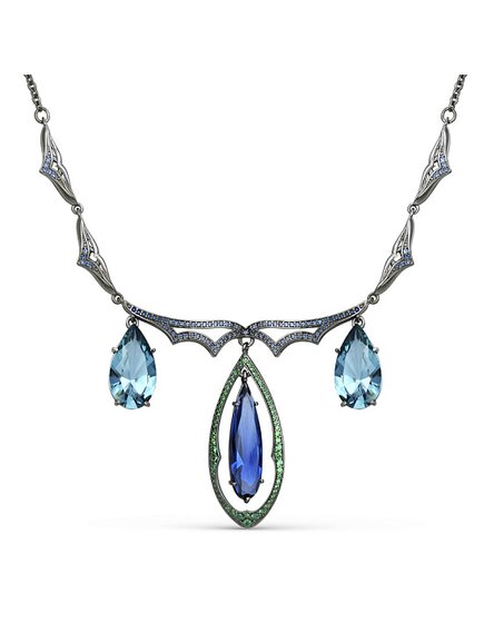 Колье с танзанитом, турмалином и фианитами