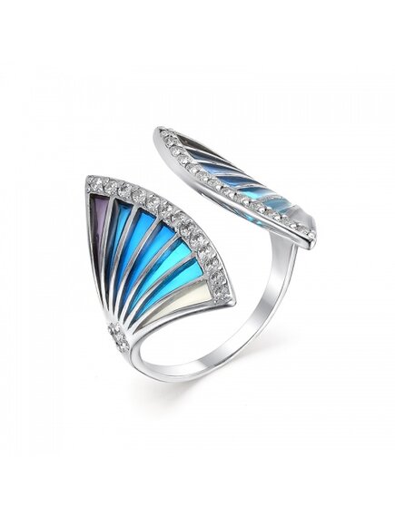 Кольцо с витражной эмалью "Веер"