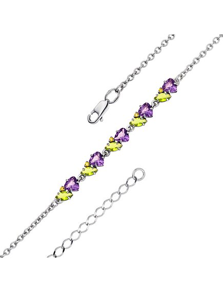 Браслет с аметистом, хризолитом и фианитами