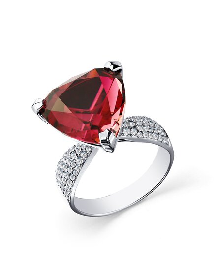 Кольцо белое золото 585 пробы со вставками рубеллит, бриллиант