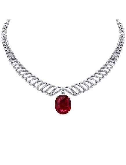 Колье белое золото 585 пробы со вставками рубеллит, бриллиант