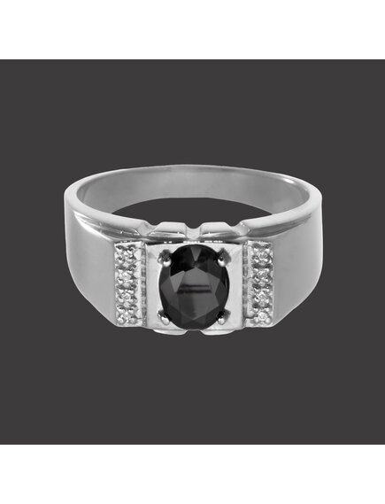 Перстень из серебра с черным и белыми фианитами