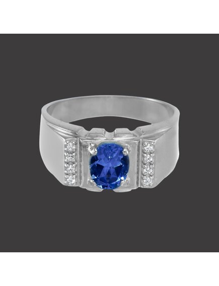 Перстень из серебра с синим и белыми фианитами