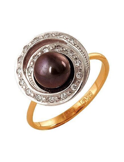 Кольцо из золота с жемчугом и куб. цирконием