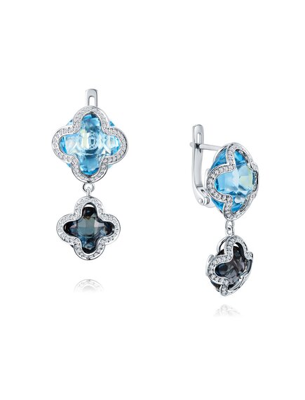 Серьги из белого золота с бриллиантами и топазами