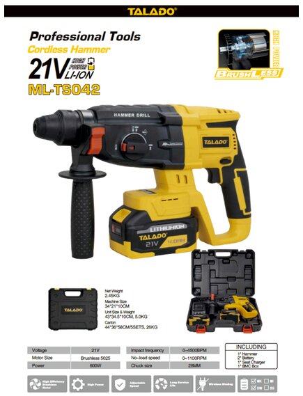 Перфоратор TALADO ML-TS042: Мощь без границ, свобода без проводов!