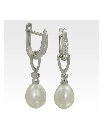 Серьги-трансформер из белого золота с жемчугом и бриллиантами