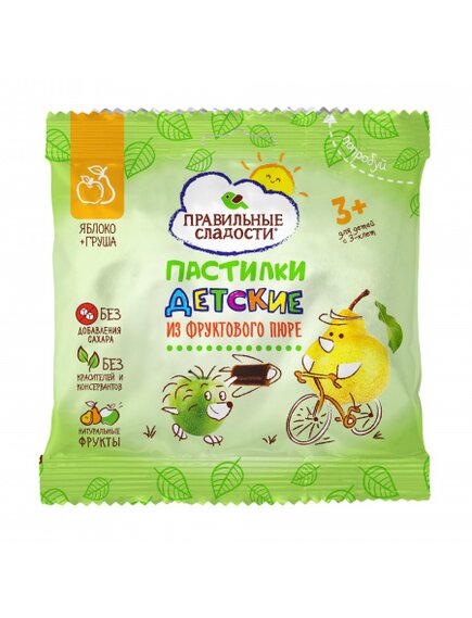 Детские пастилки из фруктового пюре. Яблоко+Груша, 55 г