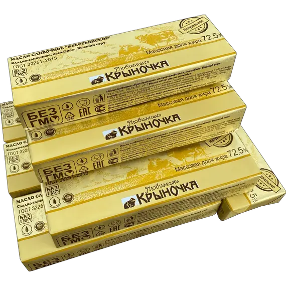 Масло сливочное Крестьянское ГОСТ 32261-2013 72.5% Высший сорт ТМ Любимая Крыночка