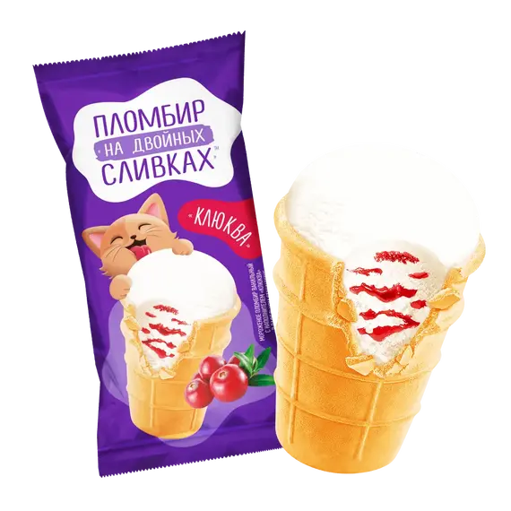 Пломбир ванильный с клюквенным джемом в вафельном стаканчике