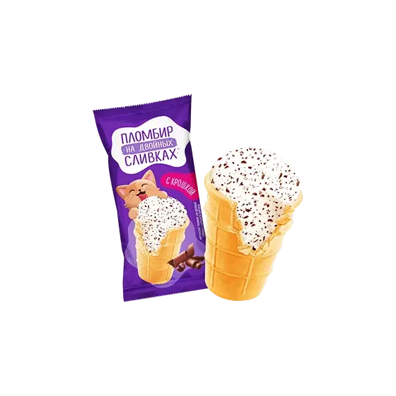 Пломбир ванильный с шоколадной крошкой в вафельном стаканчике