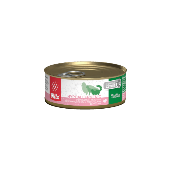 BLITZ HYPOALLERGENIC влажный корм для кошек при пищевой непереносимости, аллергии и дерматите 100гр
