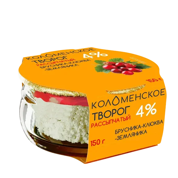 Творог рассыпчатый «Коломенский» с наполнителем «Брусника‑клюква‑земляника» с мдж 4%