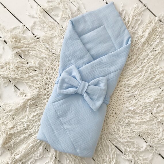 Конверт Муслин с бантиком голубой