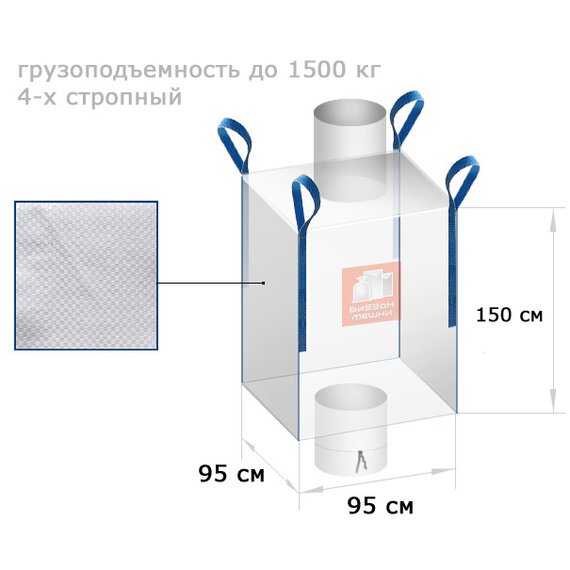 Мешки BIG-BAG 95X95X150 см, 4 стропы, верх "люк" / низ "люк"