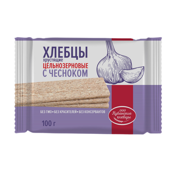 Хлебцы хрустящие цельнозерновые с чесноком, 100 г