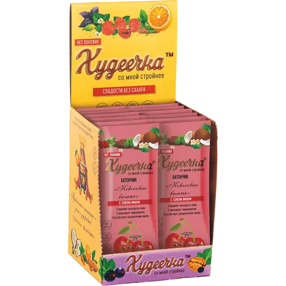 Батончик шоколадный "Кокосовая вишня" с соком вишни в темном шоколаде с добавлением кэроба