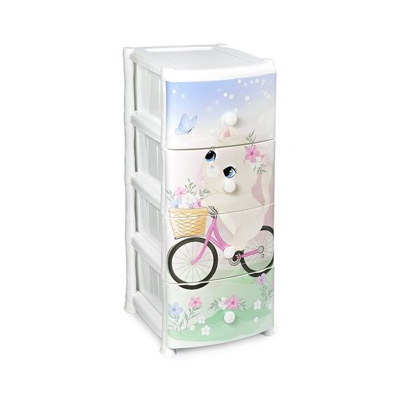 Комод 4х-секционный с декором «KITTY» с ручками