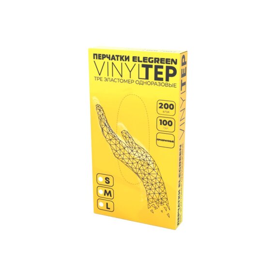 Перчатки ELEGREEN VINYLTEP TPE эластомер одноразовые прозрачные M