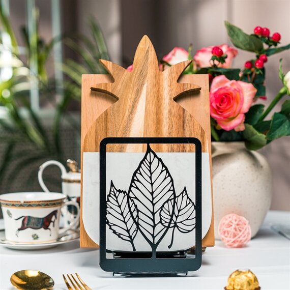 Подставка кухонная для досок Листья металл чёрный 300-227B