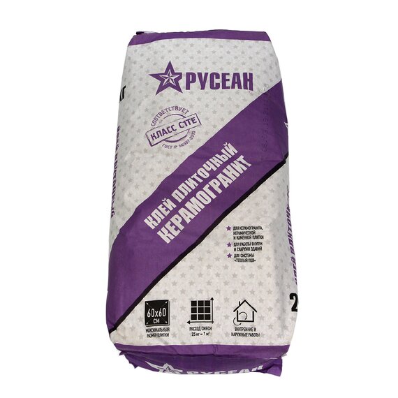 КЛЕЙ ДЛЯ ПЛИТКИ КЕРАМОГРАНИТ В МЕШКАХ ПО 25 КГ (РУСЕАН)