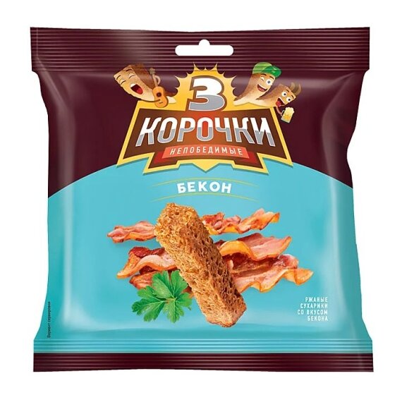 Сухарики «3 Корочки» со вкусом бекона, 40 гр.