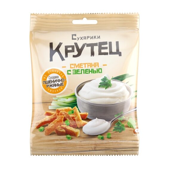 Сухарики КРУТЕЦ со вкусом сметана и зелень, 35 гр.