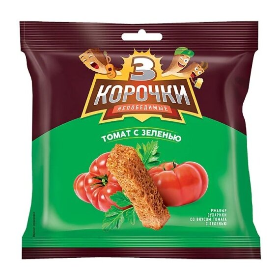 Сухарики «3 Корочки» со вкусом томата и зелени, 40 гр.
