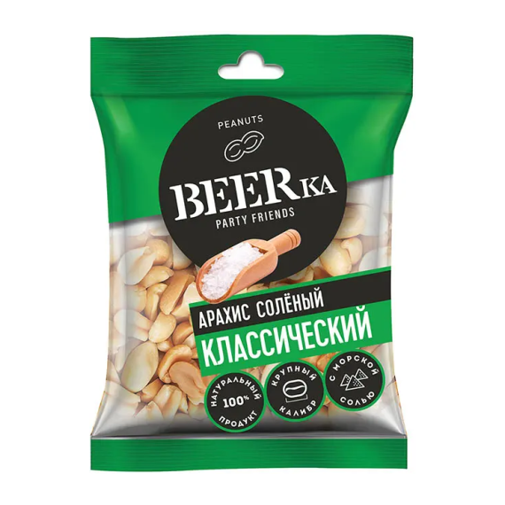 Арахис жареный, «BEERKA», солёный, 30 г